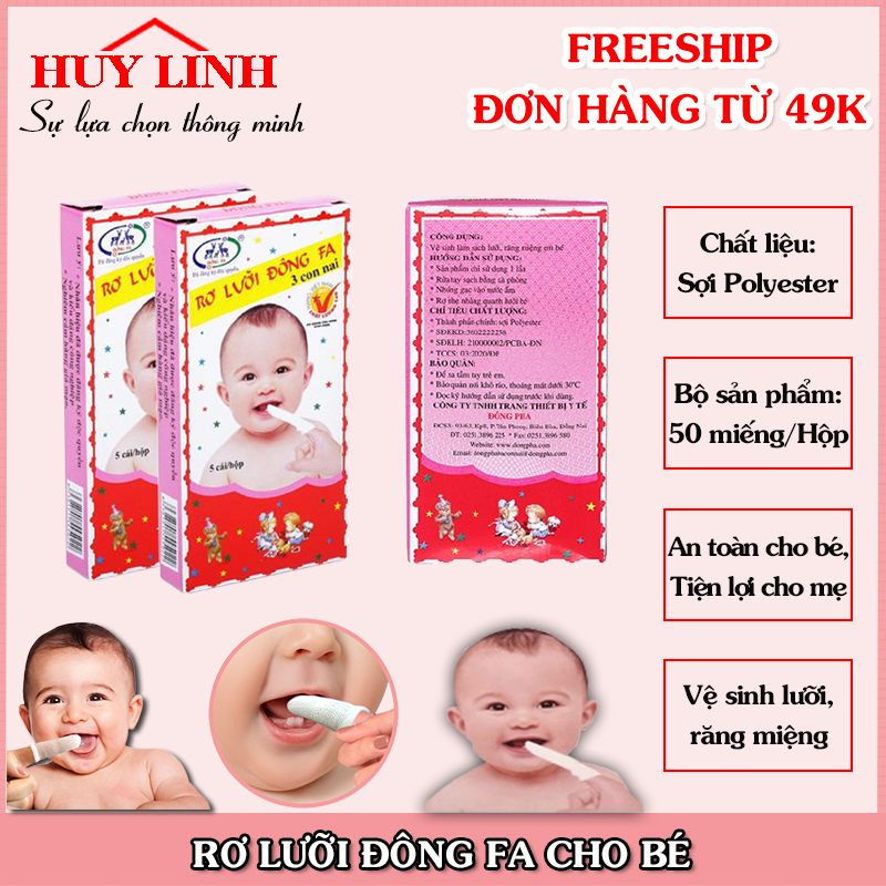 Combo 50 miếng gạc rơ lưỡi Đông Fa hàng Việt Nam, Gạc rơ lưỡi cho bé, Rơ lưỡi Đông pha, Đồ dùng cho bé, Gạc rơ lưỡi cho bé sơ sinh, Đồ vệ sinh cho bé, an toàn cho bé, (RLDF50), Huy Linh