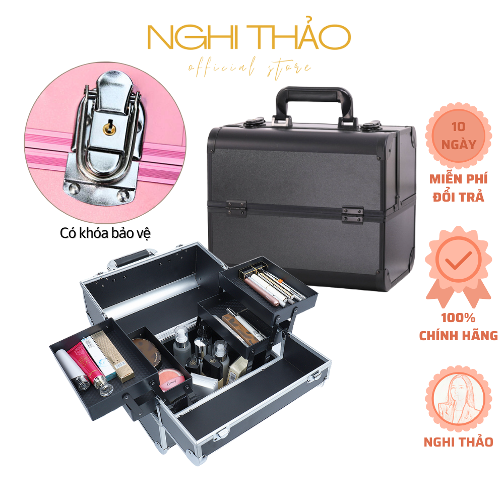 Cốp đựng đồ nail 2 tầng bằng nhôm kích thước 26x32x21cm nghi thảo