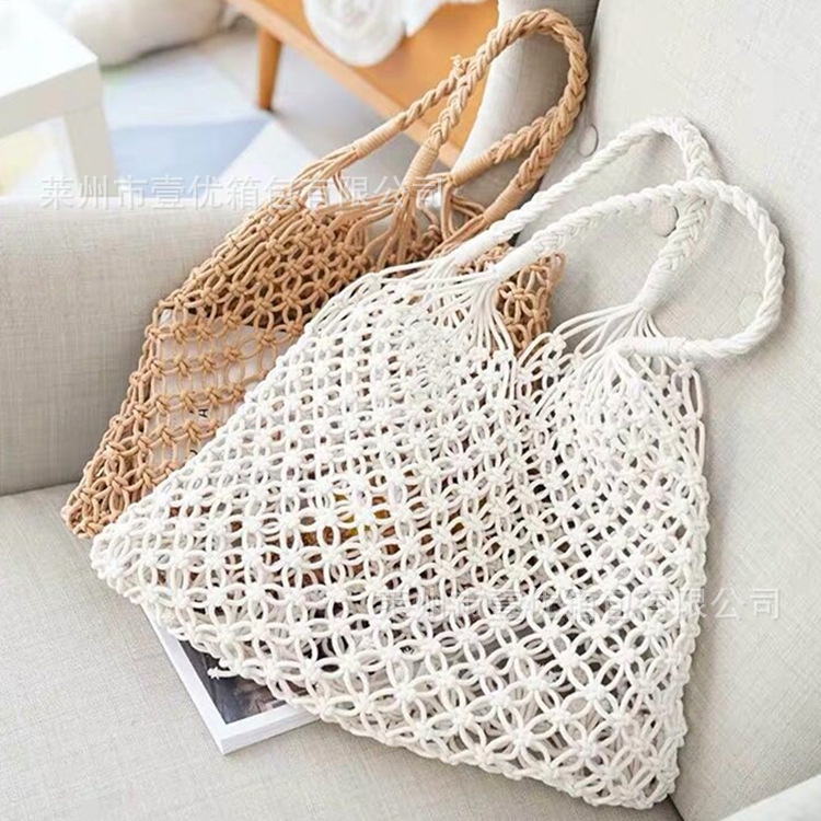 LASGO Straw woven bag hollow mesh cotton rope hand