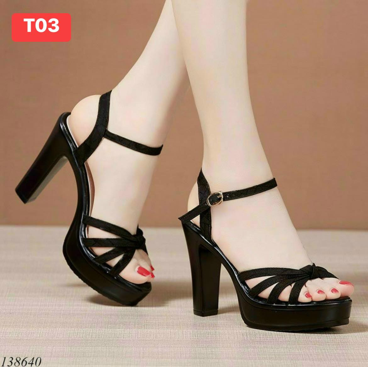 Giày sandan gót vuông quai mảnh dễ thương gót 10 cm