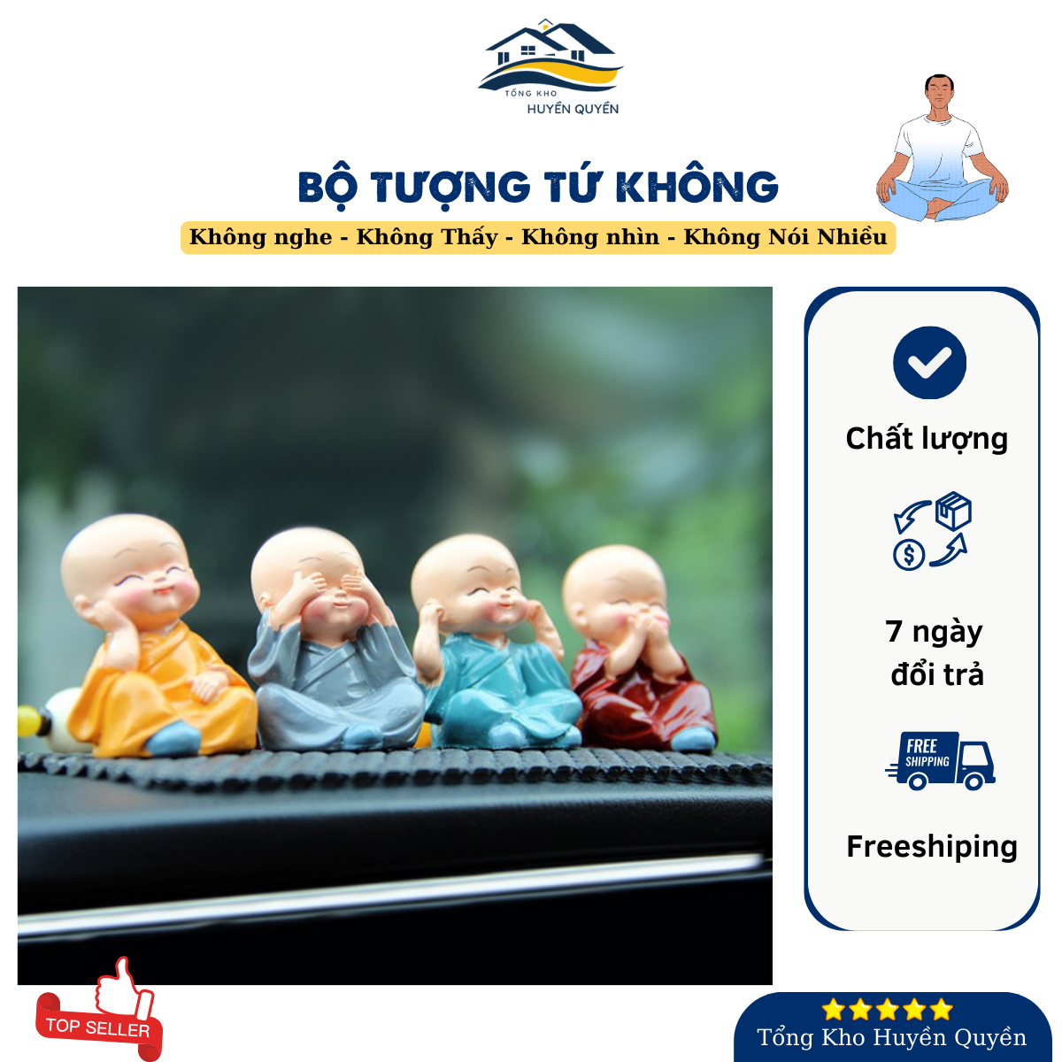 Bộ tượng 4 chú tiểu tứ không , tượng phong thuỷ chú tiểu mini , bớt nghe, bớt nói, bớt nhìn