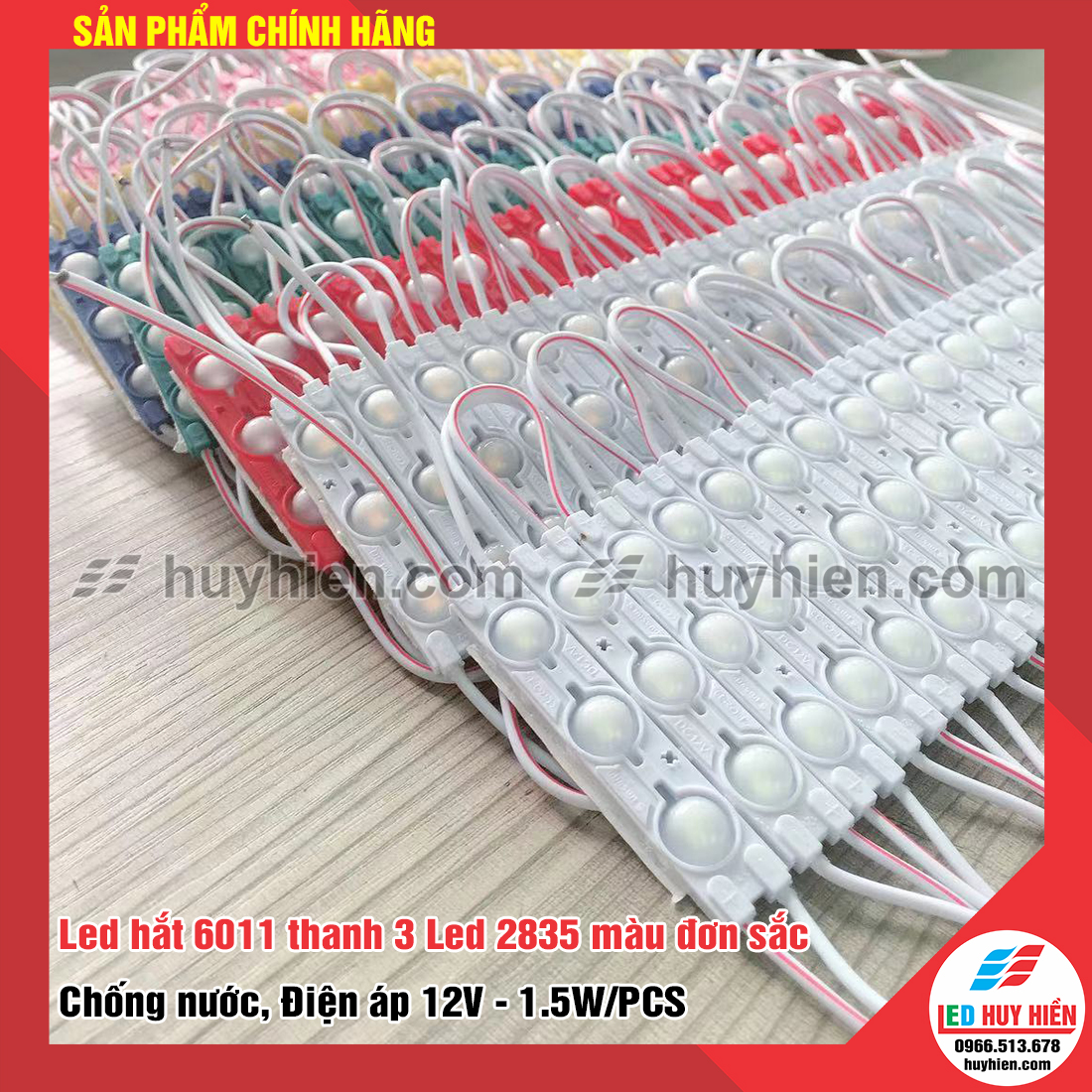 Led hắt 3 led 2835 kích thước 6011 các màu đơn sắc (gói 10 vỉ x 20 thanh 3 bóng)