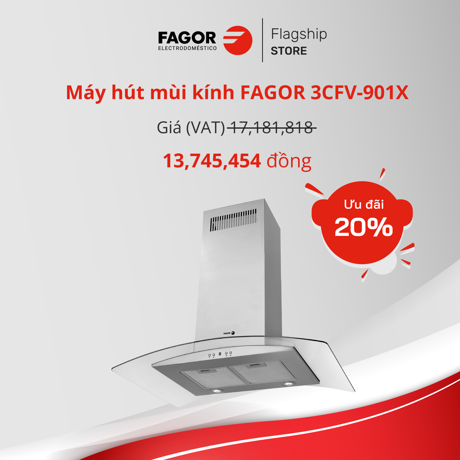 Máy hút mùi kính FAGOR 3CFV-901X