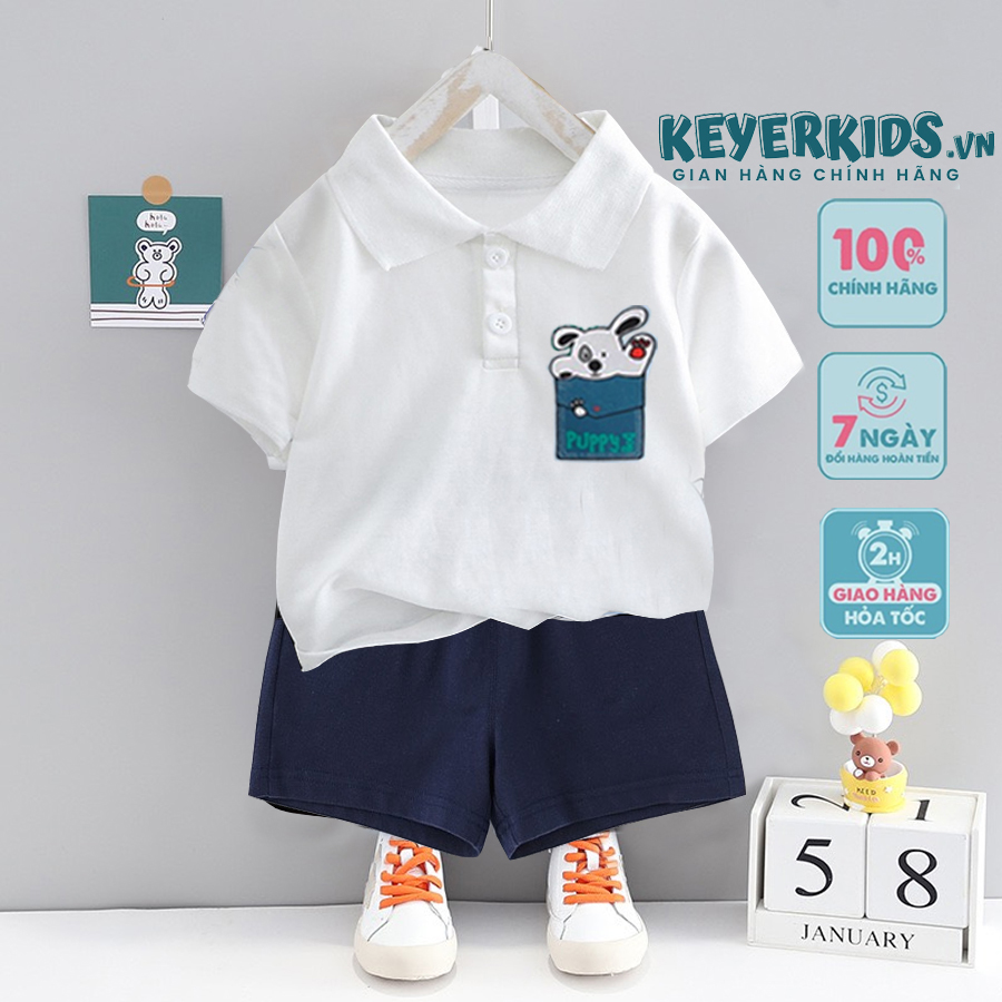 Bộ Polo Bé Trai KEYER KIDS, Áo Thun Polo Cotton Cộc Tay Quần Short Kaki