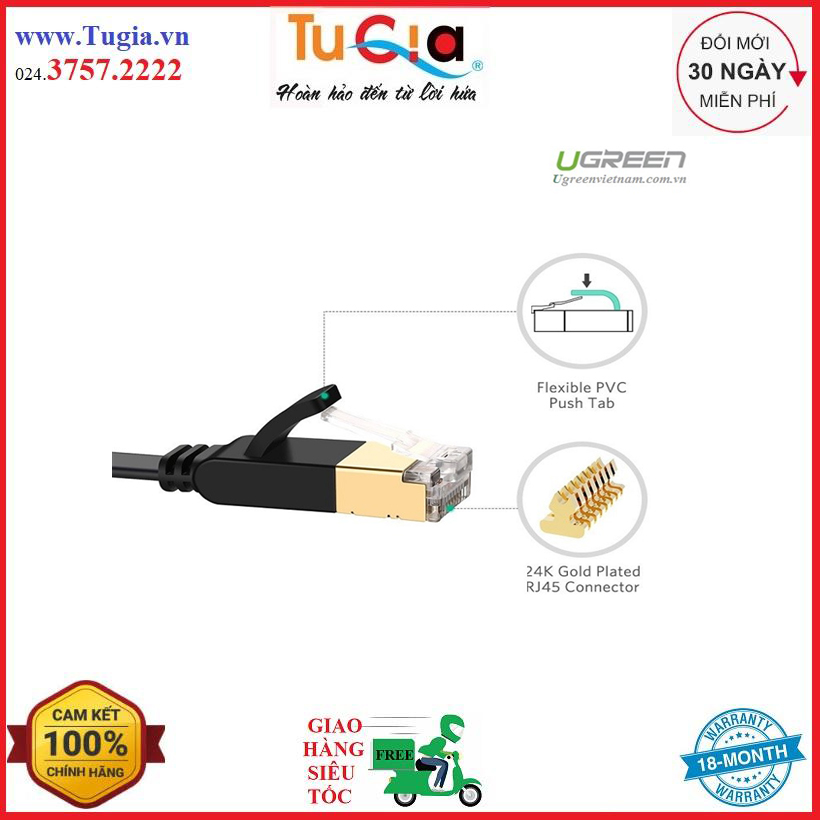 Cáp mạng 2 đầu đúc cat7 utp patch cords dạng dẹt - dài 3m - ugreen nw106 - 11262 - hãng phân phối chính thức