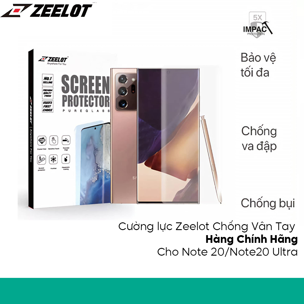Cường lực Zeelot Chống Vân Tay cho Samsung Galaxy Note 20/Note20 Ultra - Hàng Fullbox - Chính hãng