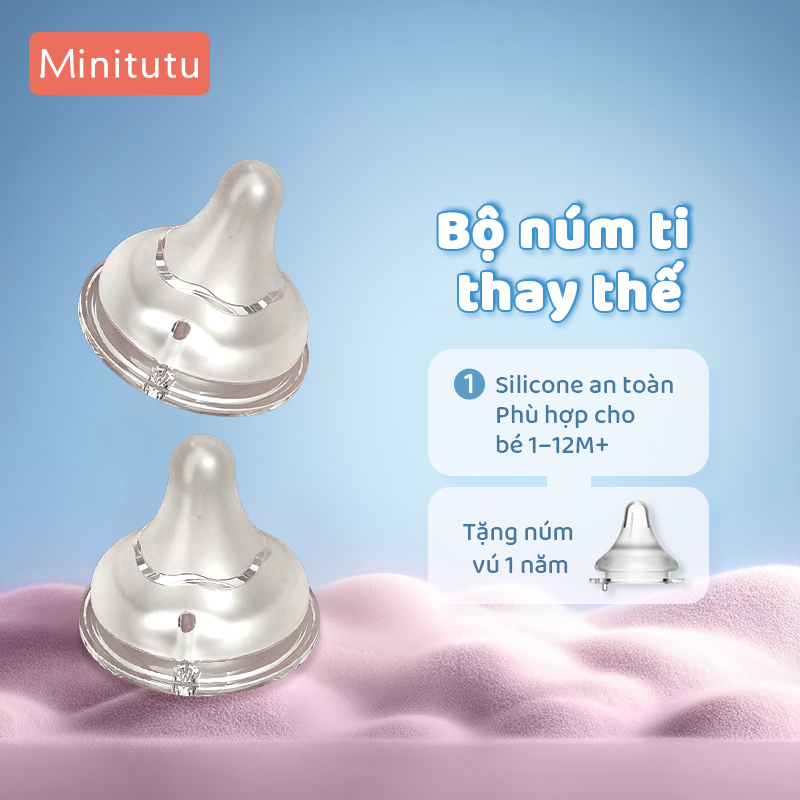  Minitutu Style 50mm Núm vú giả cổ rộng không dính Chất liệu silicon không chứa BPA cho bé sơ sinh 