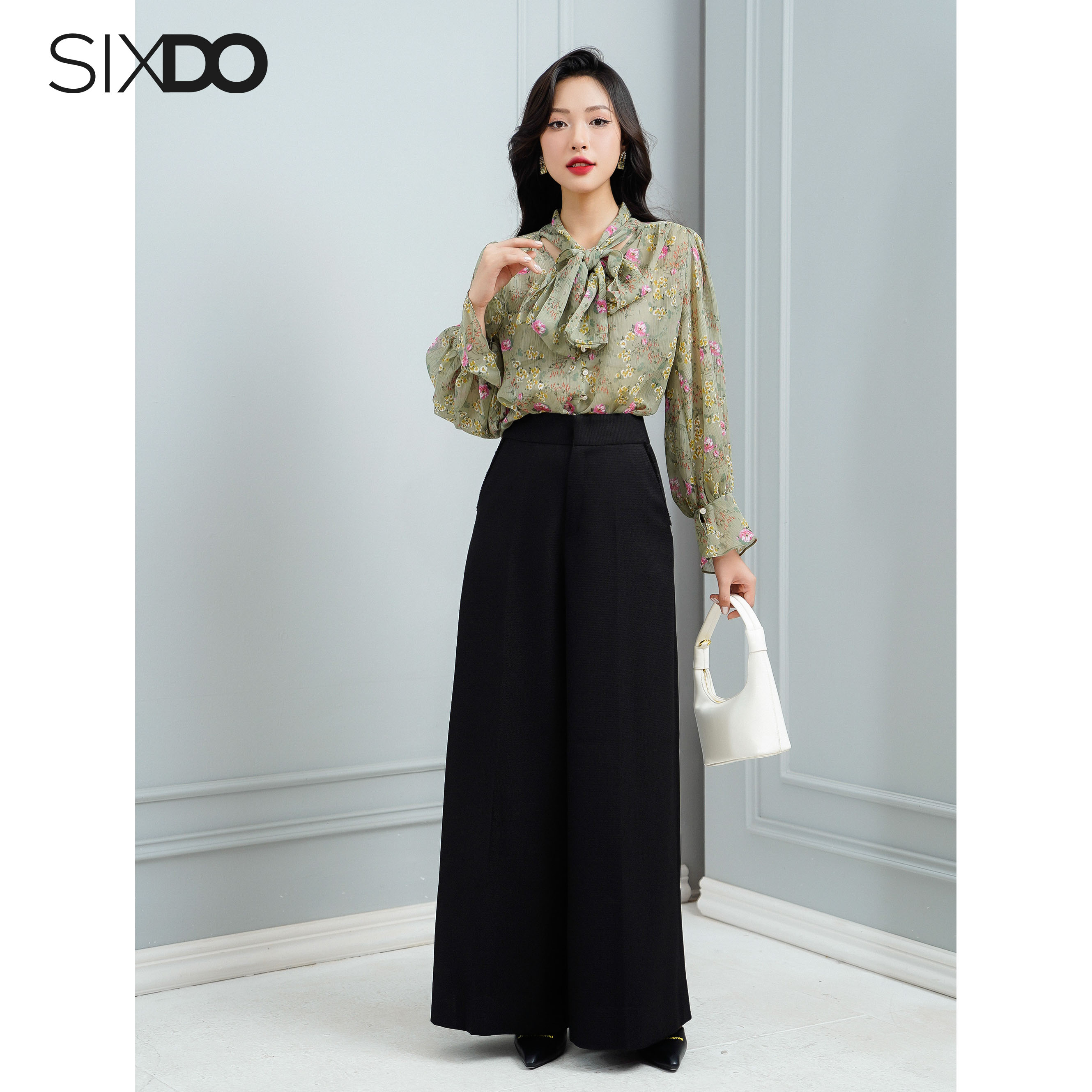 Quần nữ đen ống rộng SIXDO