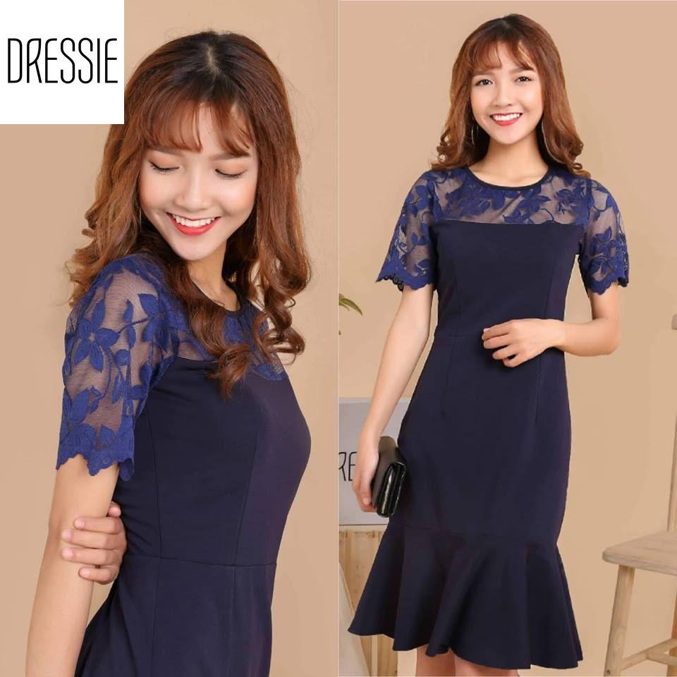 Đầm ôm body đầm đẹp váy nữ áo đầm đẹp đầm ôm body cao cấp DRESSIE phối ren đuôi cá công sở dạo phố dự tiệc thời trang nữ quần áo nữ xinh xắn váy đầm dự tiệc sang trọng trẻ trung - DB71 (xanh) – Kèm hình ảnh thật