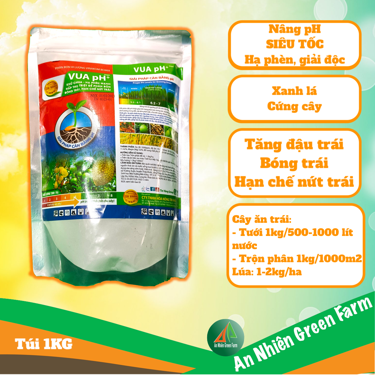 Phân Bón Nâng pH Đất - Vua pH chống vàng lá, nâng nhanh pH, cây khoẻ, lá xanh dày