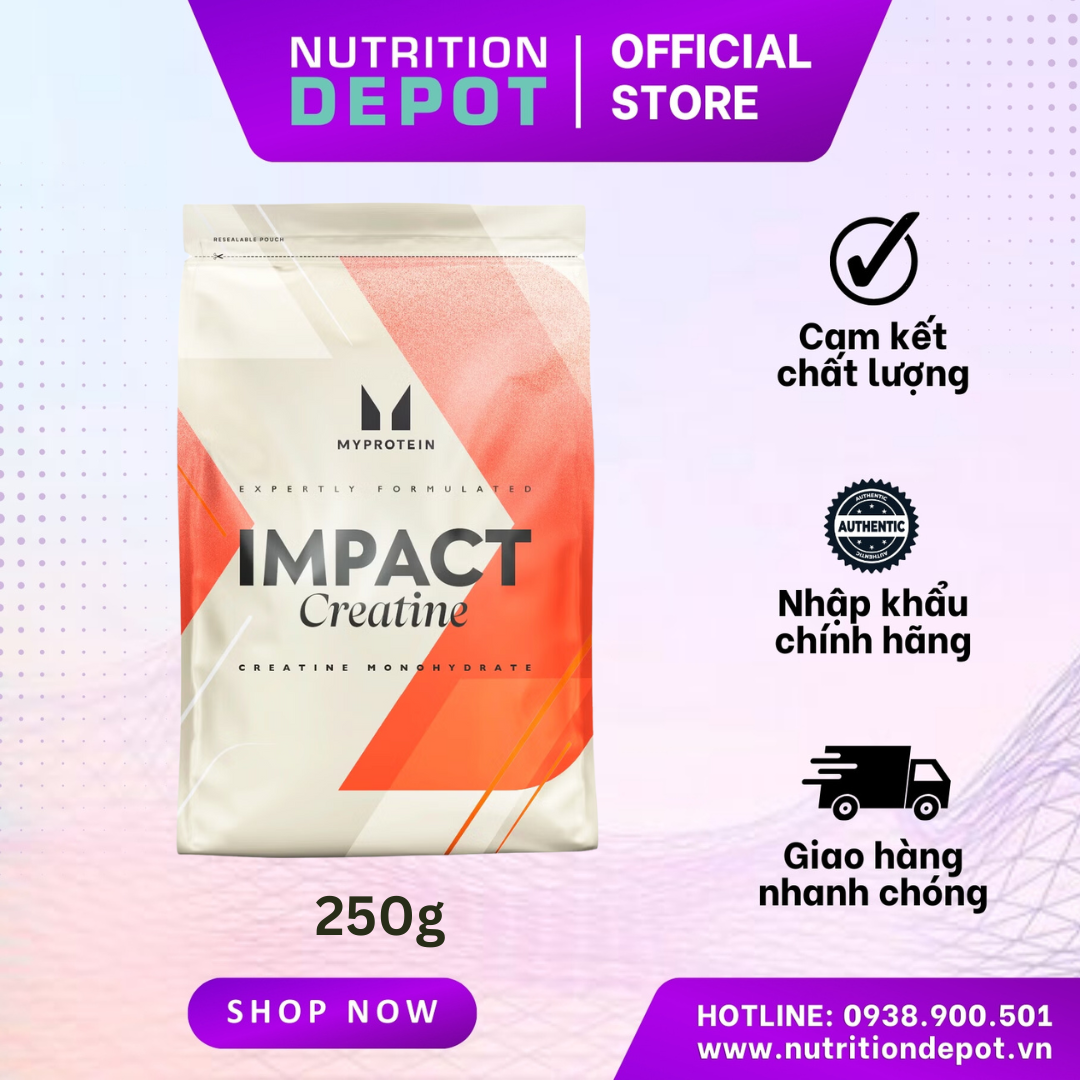 Thực phẩm bổ sung hỗ trợ tăng năng lượng và sức mạnh Myprotein Impact Creatine Không mùi Túi 250g - Nutrition Depot Vietnam
