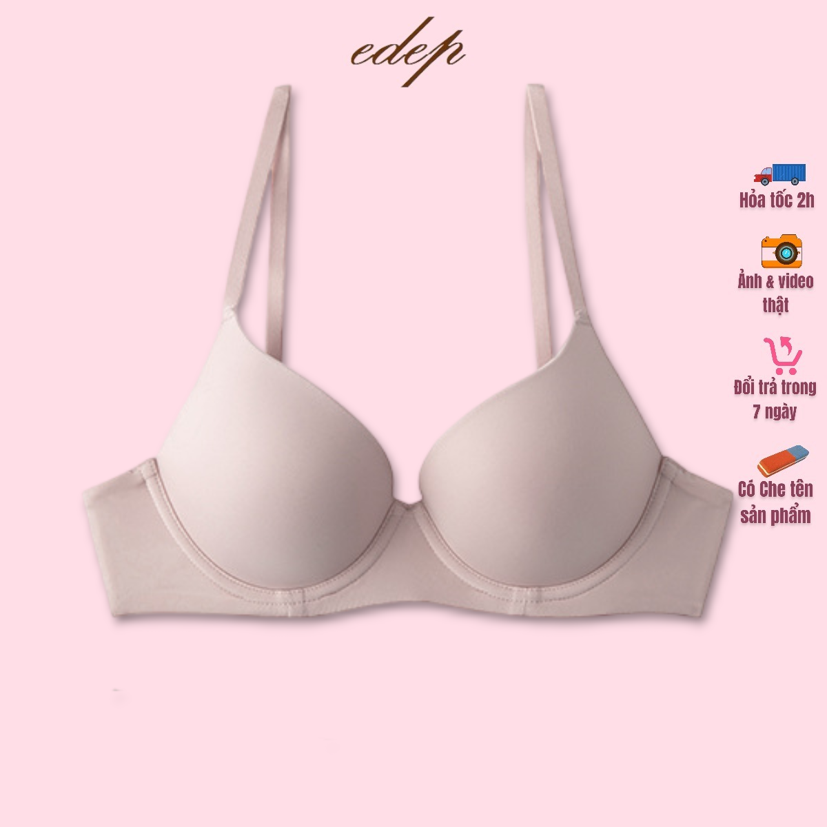 Áo ngực có gọng thiết kế đệm vừa 2cm nâng đẩy gom ngực tạo khe căng tròn EDEP 176