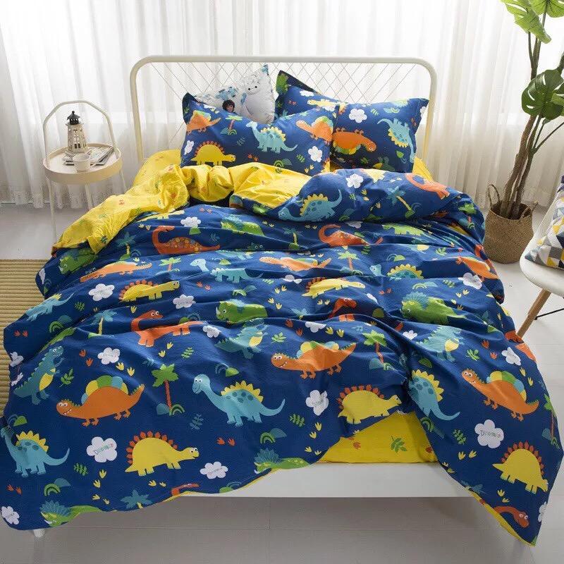 Bộ Vỏ Chăn Ga Gối ( 1 Ga + 2 vỏ gối nằm + 1 vỏ chăn ) Khủng long xanh