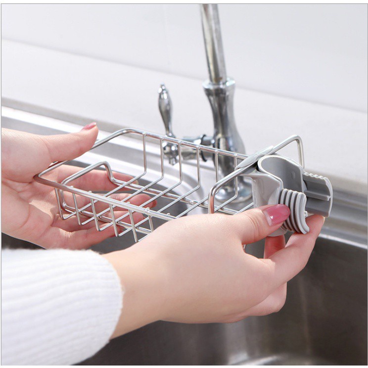 Giá treo bồn rửa bát inox đa năng xoay 360 độ, giỏ treo bồn rửa bát inox không cần khoan vít
