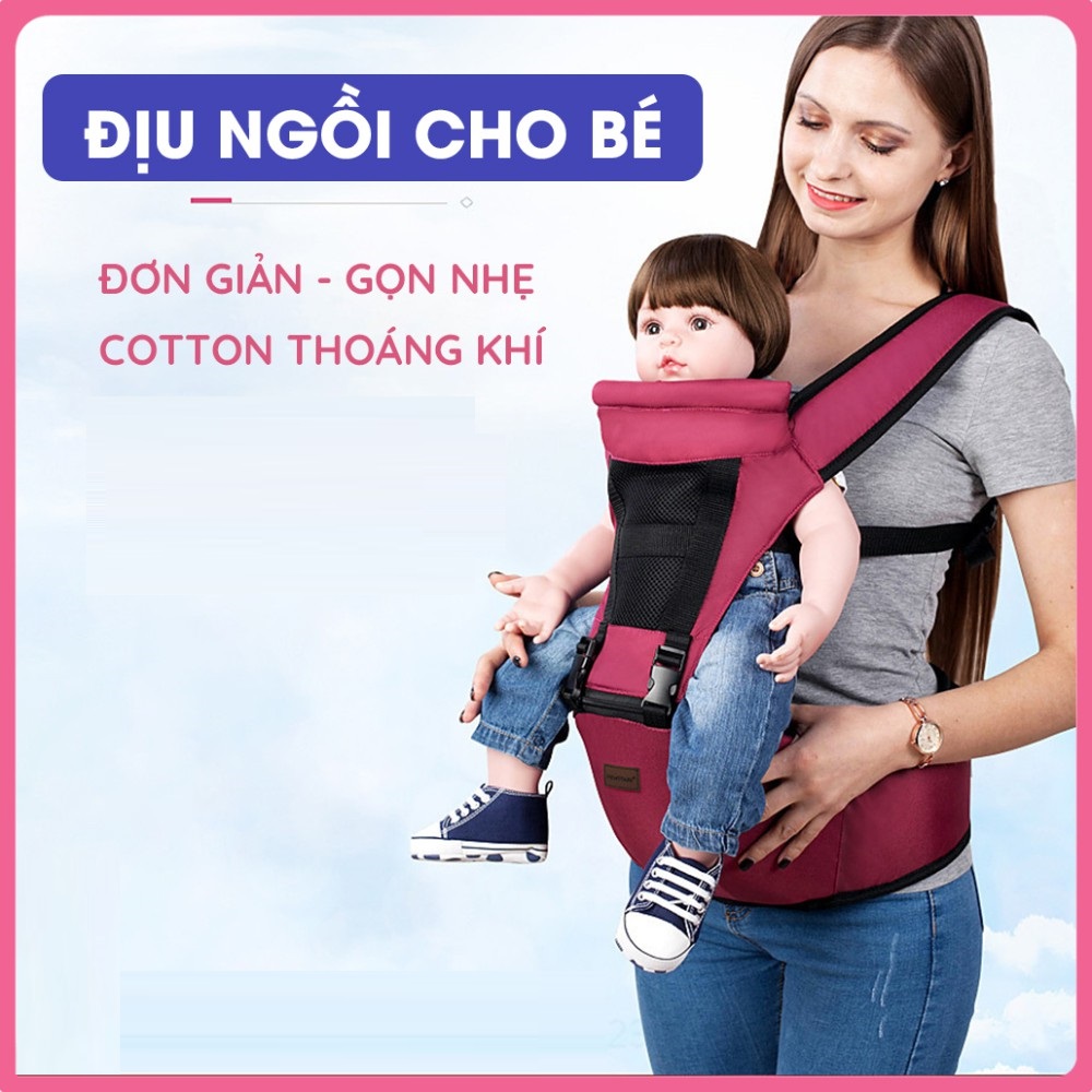 Địu em bé có bệ ngồi đa năng Địu Ngồi Cho Bé An Toàn Chính Hãng Vô cùng tiện lợi khi mang đi ra ngoài hoặc du lịch xa nhà, Chất liệu vải cotton mềm