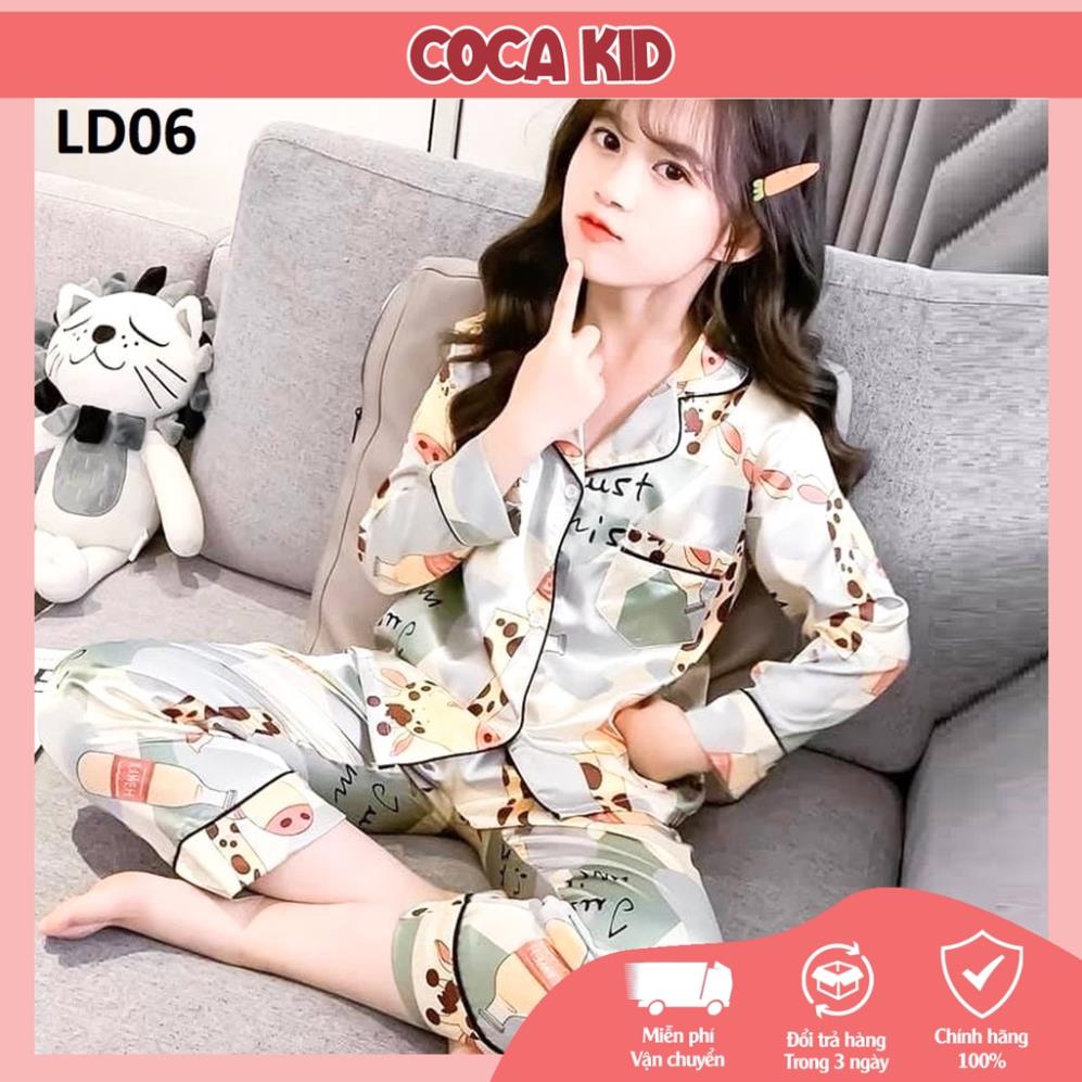 Đồ ngủ cho bé, đồ bộ pijama bé tra, bộ pijama cho bé gái chất lụa in hình cực yêu cho bé từ 8kg - 39kg