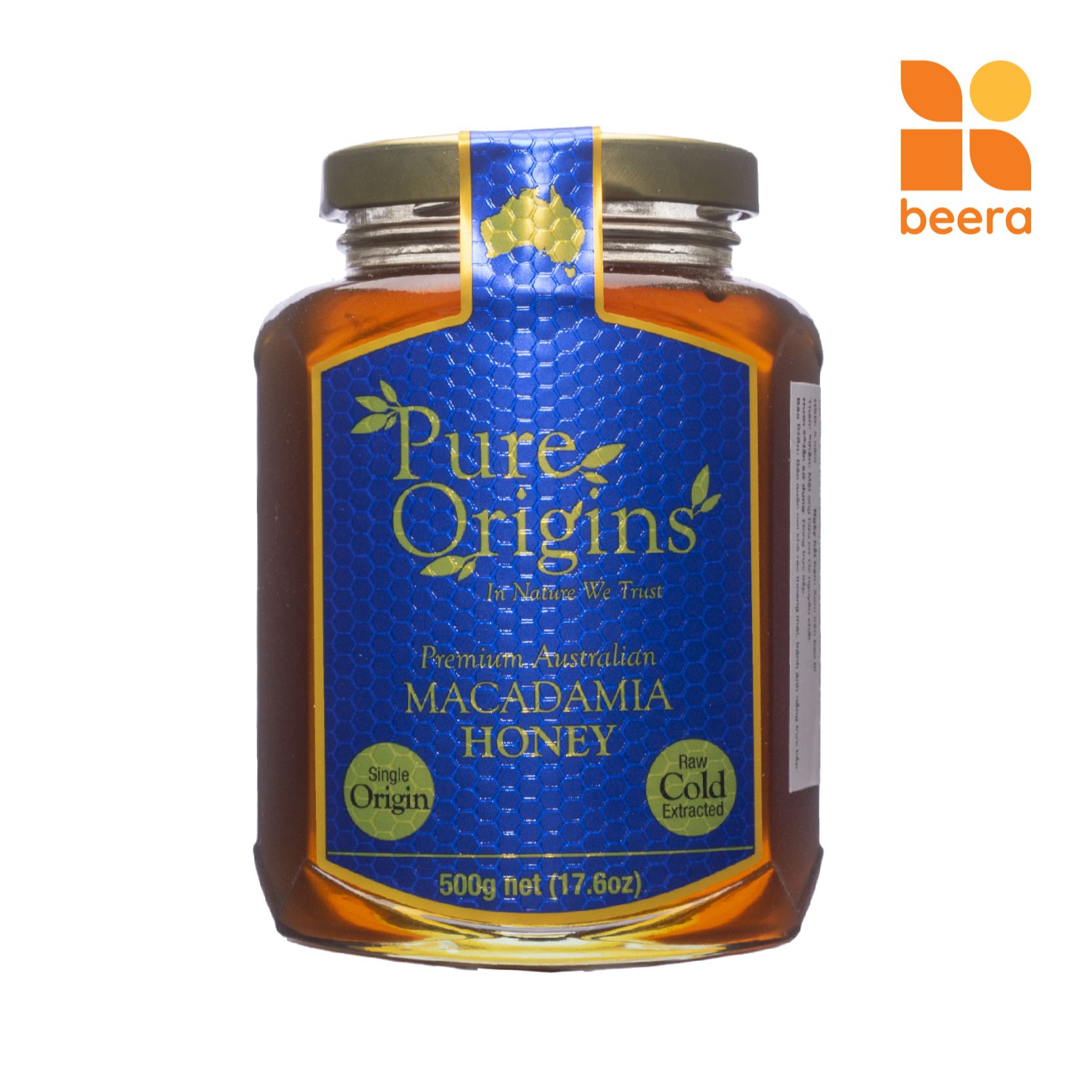 Mật Ong Nguyên Chất Macadamia Pure Origins Beera hỗ trợ giảm đau dạ dày, chống lão hóa (500g)