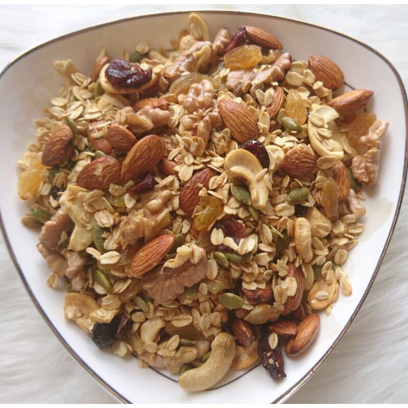 Granola không đường 60% hạt, 40% yến mạch (túi 500gr), Ngũ cốc ăn kiêng lành mạnh, ngũ cốc hạt dinh dưỡng mix