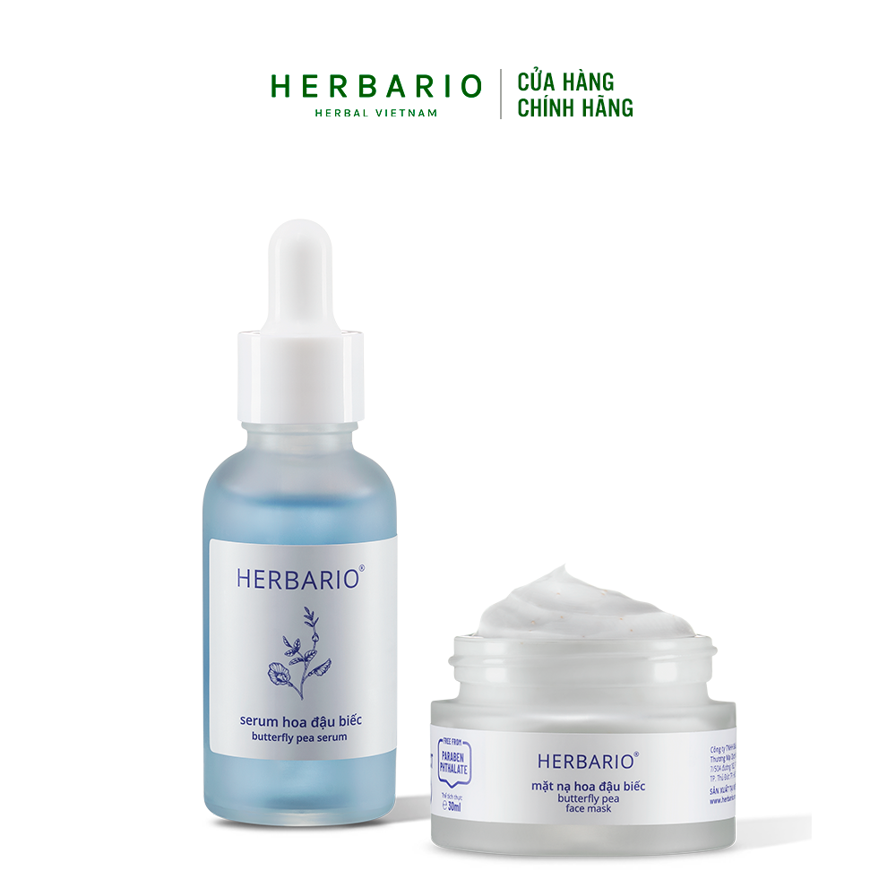 Combo phục hồi và trẻ hóa làn da từ Hoa đậu biếc Herbario: Serum 30ml + Mặt Nạ 30ml