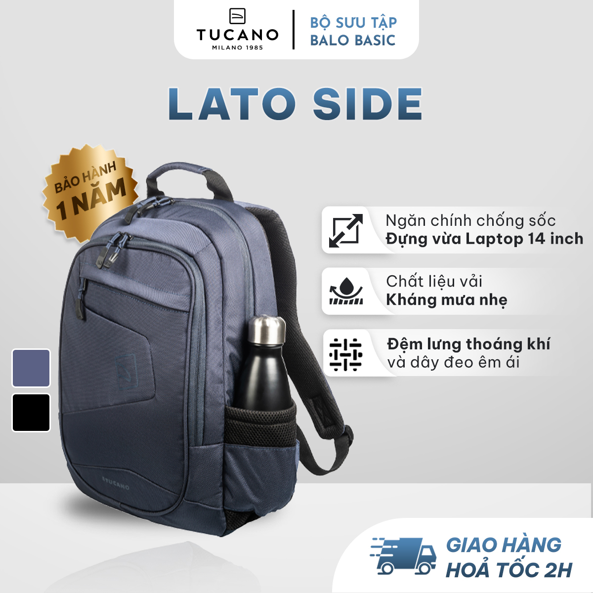 Balo Laptop/ Macbook Tucano Lato Side For Laptop cao cấp phong cách trẻ trung chống sốc 14 inch