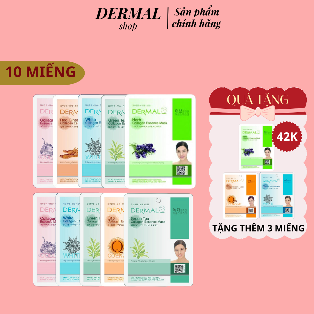 Combo 10 gói mặt nạ dưỡng da Hàn Quốc Dermal - giao ngẫu nhiên