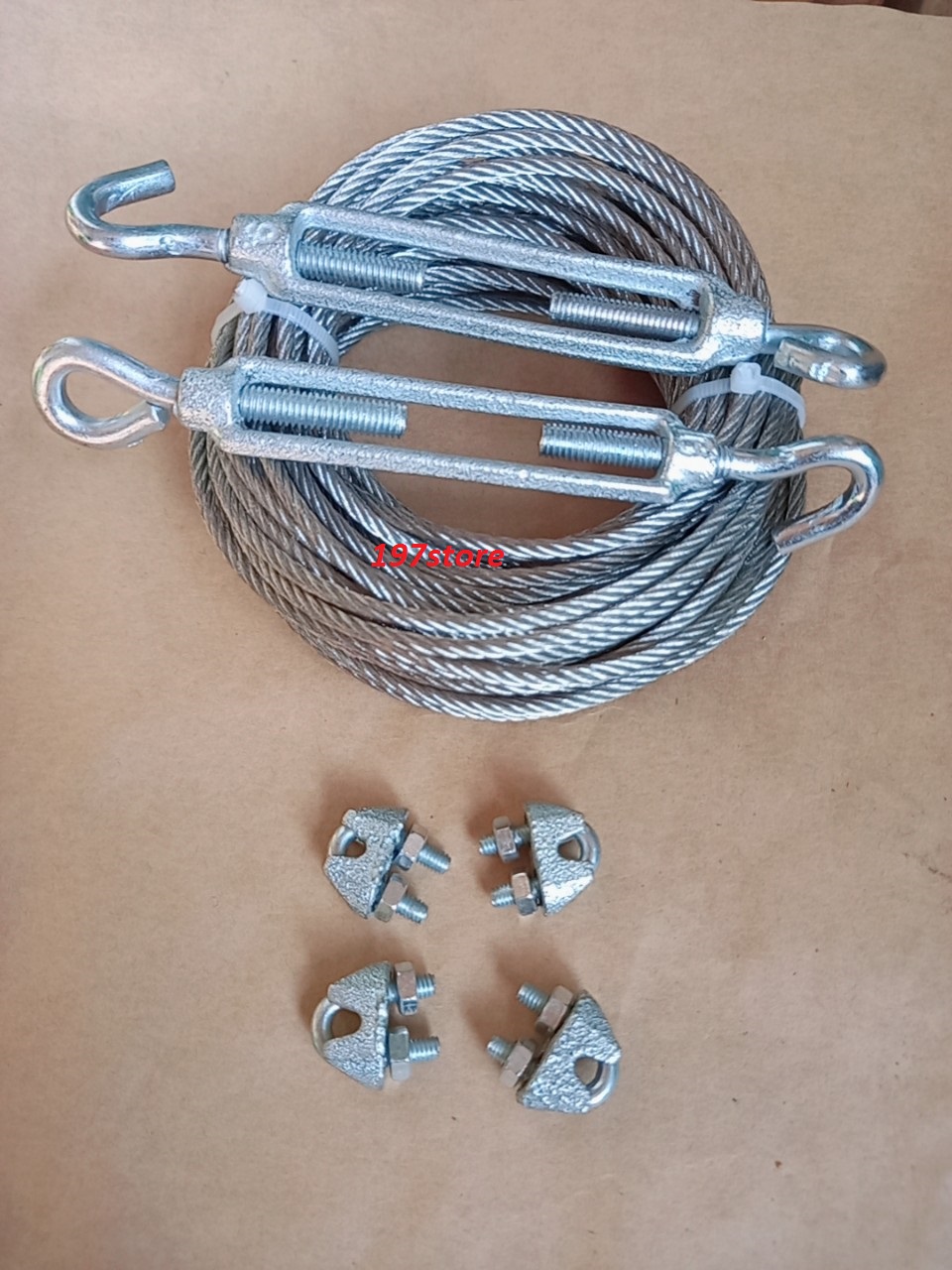 15m Dây Cáp thép mạ chịu lực 3mm tặng 4 khóa cáp và 2 tăng đơ