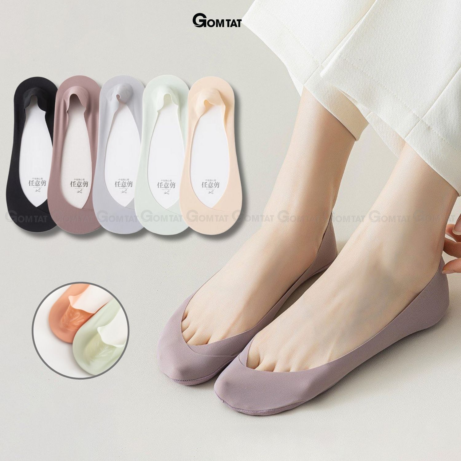   Xả Hàng  Combo 5 đôi tất lười nữ cao cấp GOMTAT có đệm silicon chống tuột chất liệu cotton mềm mại êm chân - SUX-1103-CB5 