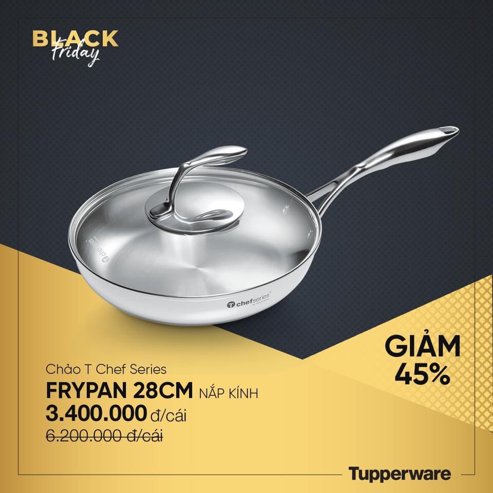 Tupperware-Chảo T Chef Series Frypan 28cm nắp kính