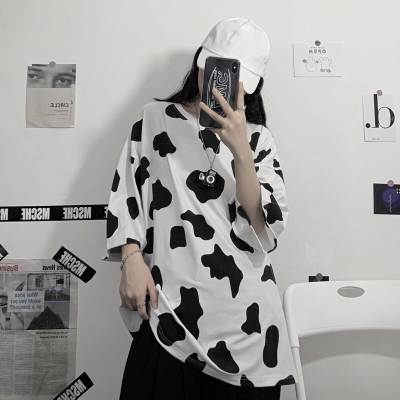 Áo thun tay ngắn from rộng unisex bò sữa