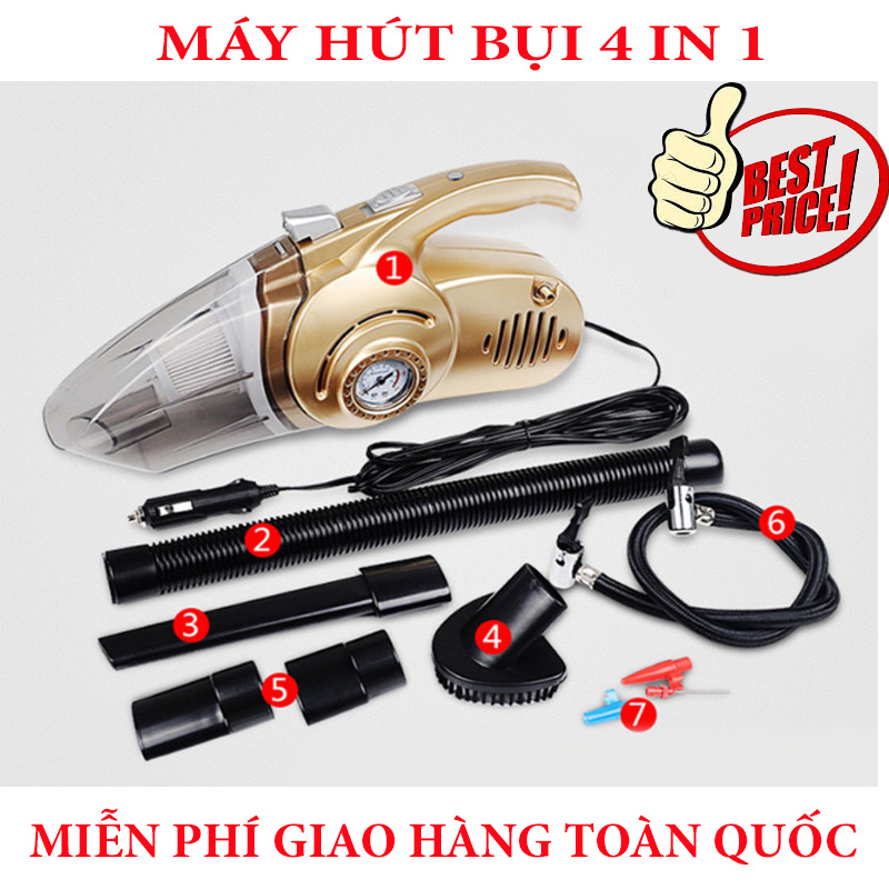 Máy bơm lốp ô tô cầm tay máy hút bụi kết hợp bơm lốp ô tô máy hút bụi mini cao cấp - Máy hút bụi đa năng 4 in 1 dành cho tất cả các loại xe ô tô Giá Siêu khuyến mại BH 1 đổi 1