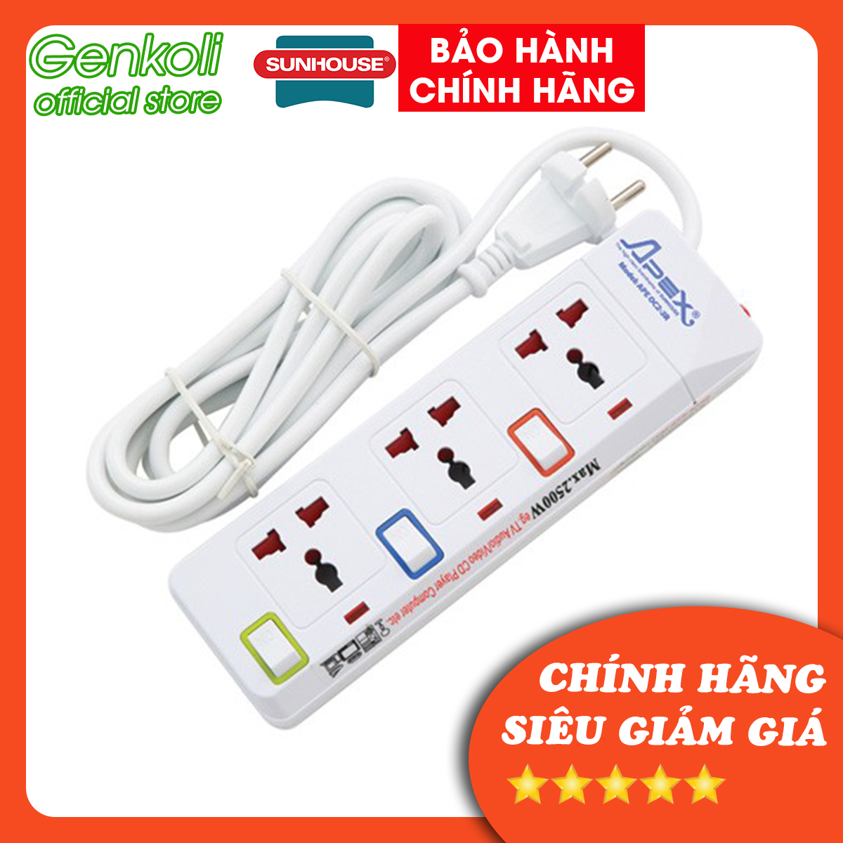 Ổ cắm điện cao cấp APE OC2-3R, ổ điện SUNHOUSE chính hãng - BẢO HÀNH 1 ĐỔI 1