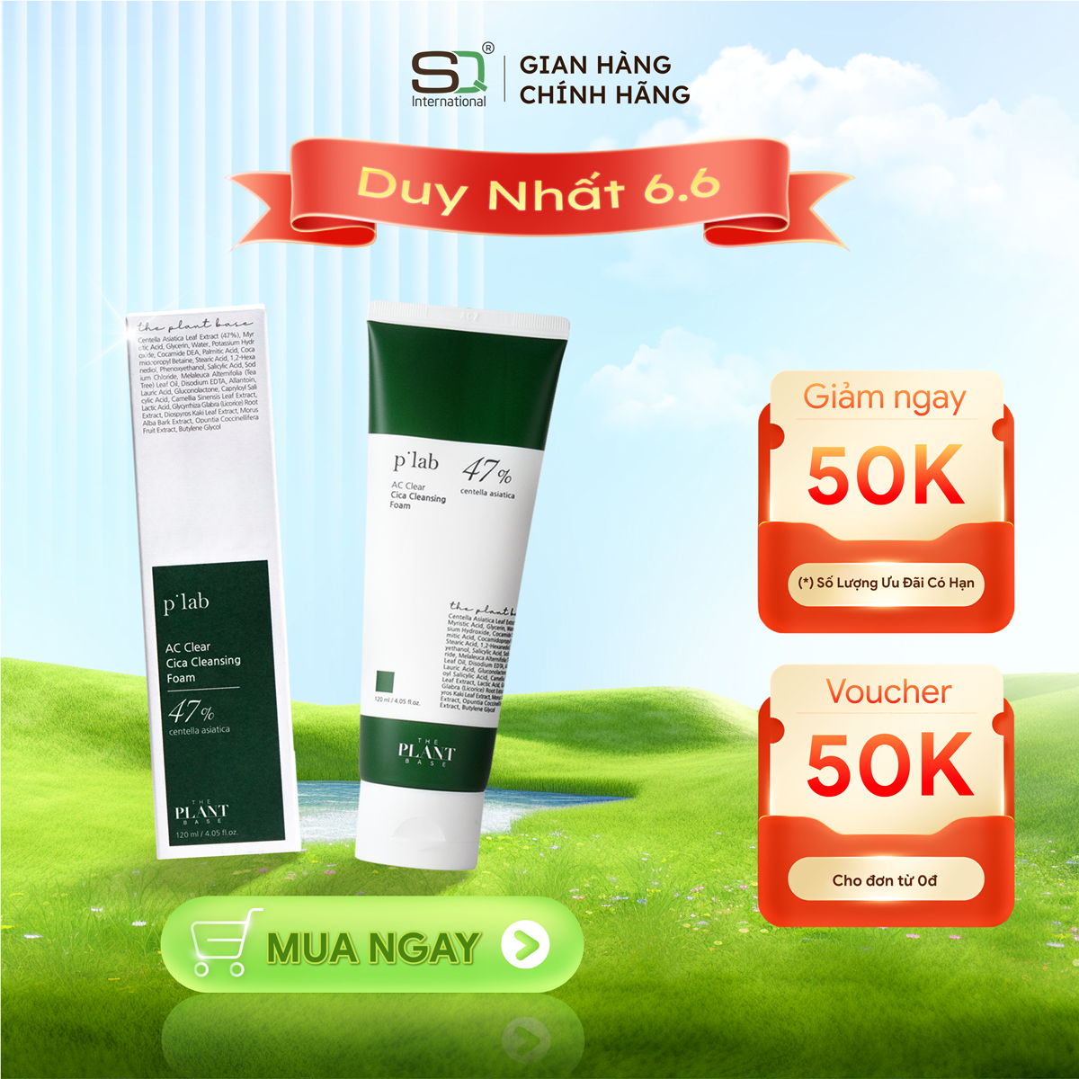 Sữa rửa mặt cho da dầu mụn The Plant Base AC Clear Cica Cleansing Foam 120ml