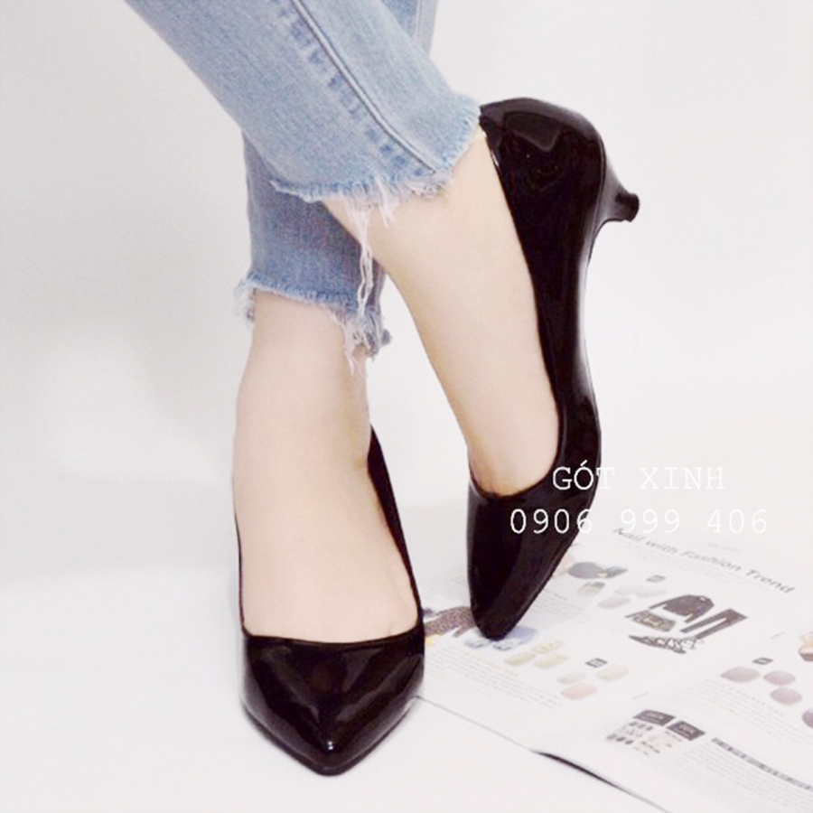 [HCM]Giày cao gót mũi nhọn trơn 3 phân công sở đen