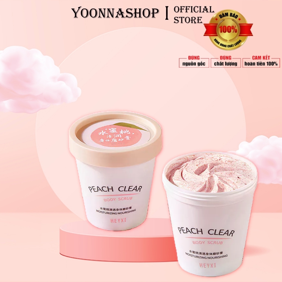 Tẩy da chết body đào HEYXI Peach Clear Body Scrub 200G giúp da trắng sáng mịn màng