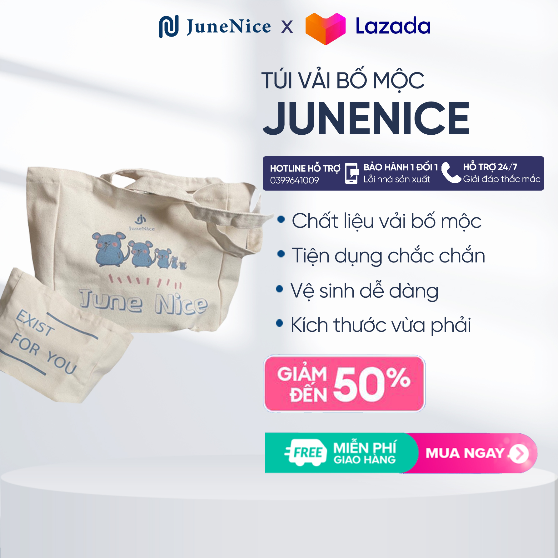 Túi vải canvans June Nice, túi tote đeo vai