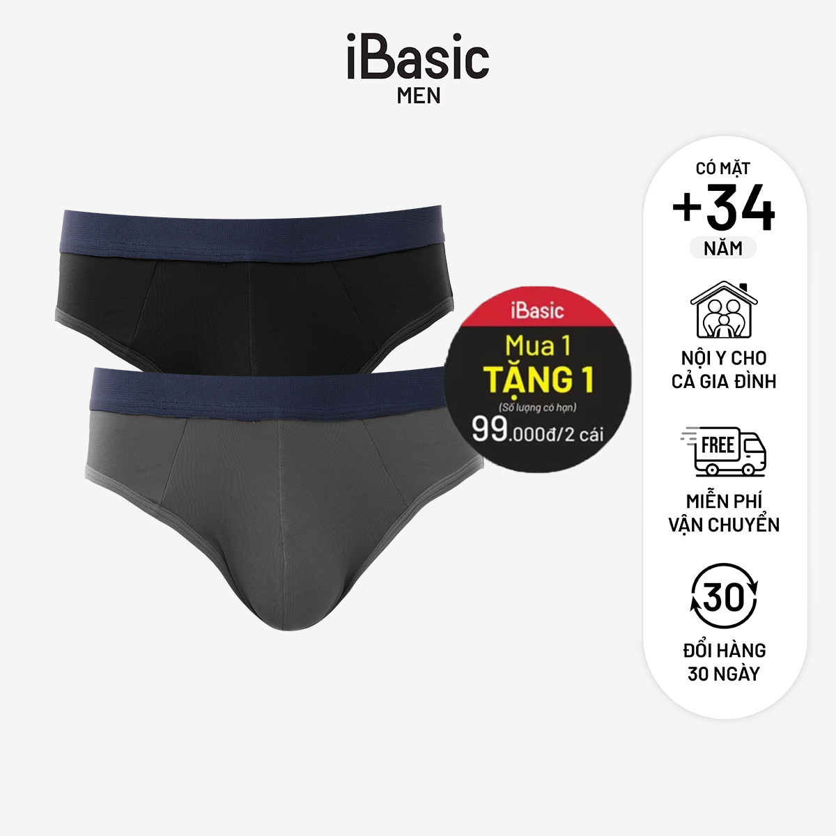   MUA 1 TẶNG 1  Pack 2 Quần lót nam iBasic brief PA2PANM111 