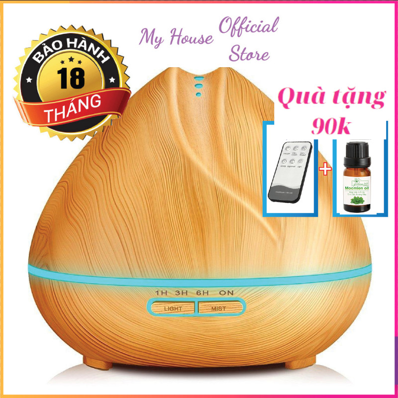 Máy xông tinh dầu Búp sen (BH 18 tháng) kèm 1 lọ tinh dầu sả chanh có Remoter giúp thơm phòng đuổi muỗi giảm stress hiệu quả