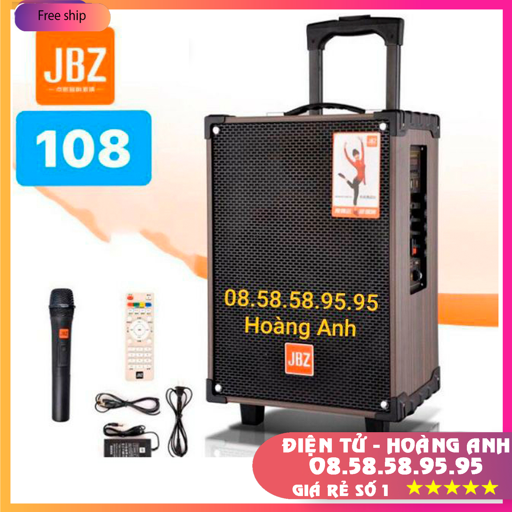 Loa kéo jbz-108 và jbz-0804 bass 2 tấc tặng 1 micro không dây kèm sạc tín hiệu tivi