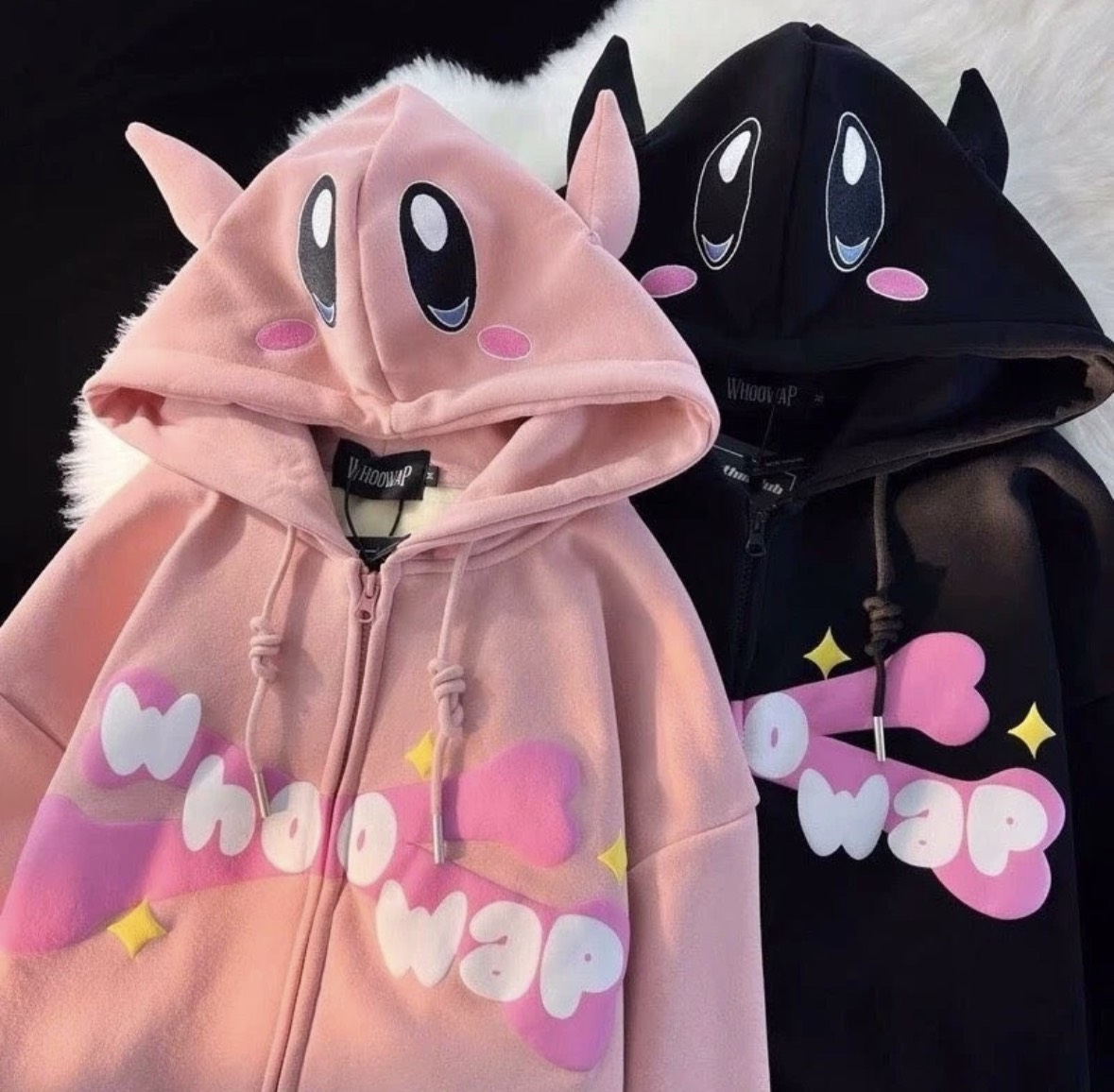 Áo Khoác Nỉ Hoodie Zip Phối Nón 2 Lớp Tai Thỏ Thêu WHOOWAP Nam Nữ Ulzzang Unisex Form Rộng Đẹp - TP585