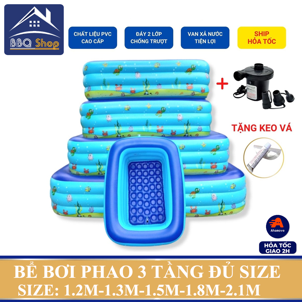 [TẶNG BƠM+BỘ VÁ] HỒ BƠI cho bé 3 tầng đủ size từ bé đén lớn, bể bơi CHO BÉ tặng kèm bơm điện, bể bơi phao trẻ em với người lớn, Bể Phao Bơi 3 Tầng Cao Cấp 2023 - Đáy chống trượt dày dặn, thành cao, gấp gọn