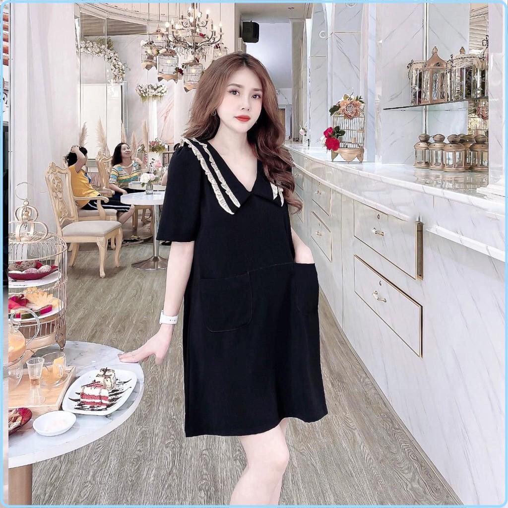 Đầm bầu đẹp váy bầu công sở màu đen có túi thật V65