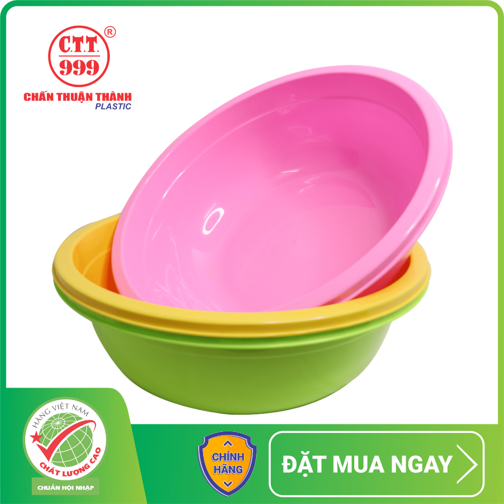 Combo 3 Thau nhựa tròn 40 x 13cm Chấn Thuận Thành đựng đồ đạc, rửa rau củ, giặt đồ, tắm em bé TN4020-3 (giao màu ngẫu nhiên)