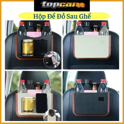 Hộp để đồ đa năng gắn ghế sau xe ô tô chống nước, xếp gọn, có giá để ly cốc và điện thoại