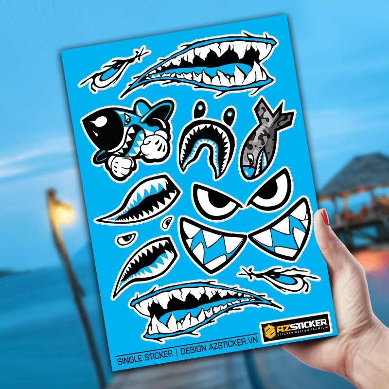 Bộ Tem Dán Xe Mắt Cá Mập | Dán Nón Bảo Hiêm, Điện Thoại, Laptop, Bình Nước...Chống Nước, Chống Bay Màu