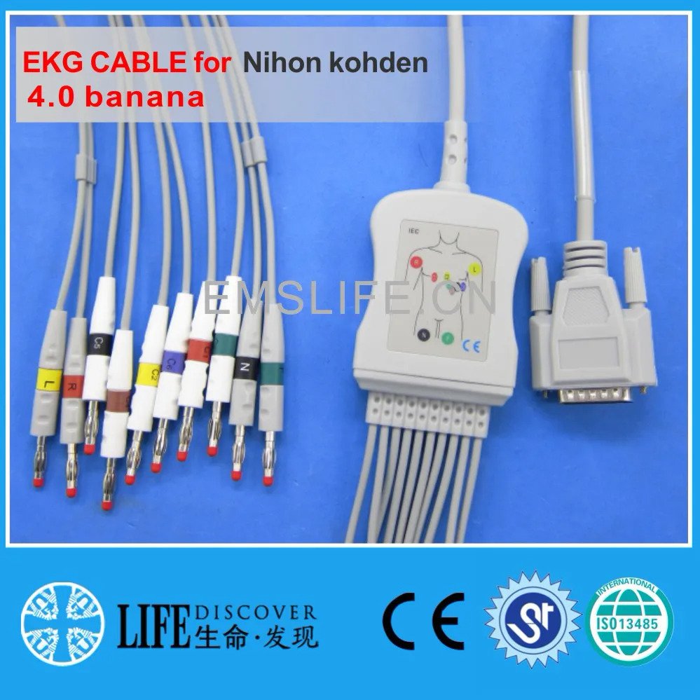Một mảnh ekg cáp với 10 dẫn cho Nihon kohden ECG-9620,9010,9020 mà không có sức đề kháng