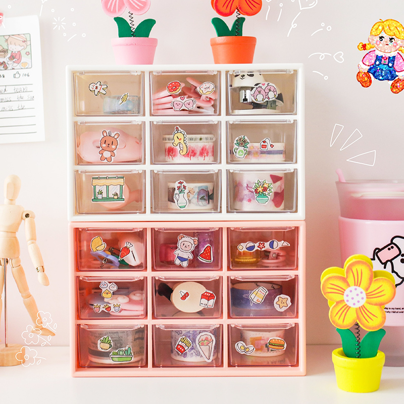 Tủ kệ mini 9 ngăn đựng phụ kiện văn phòng phẩm, tủ mini đựng sticker BADABOX