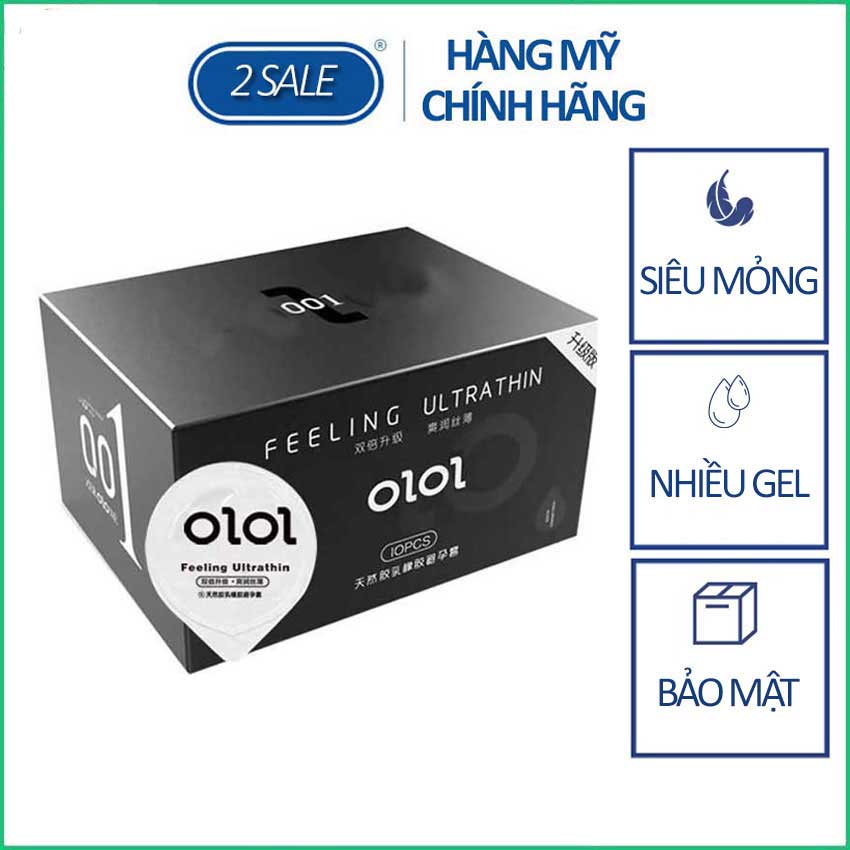 Bao cao su OLO đen siêu mỏng 0.01 siêu mỏng, hương vani - Hộp 10 chiếc