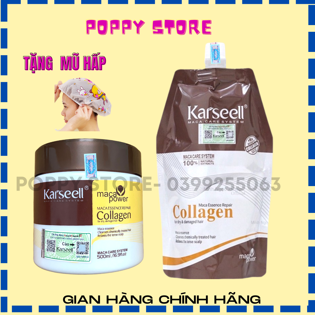 [tặng mũ hấ ủ tóc hấp phục hồi tóc kem hấp tóc colagen karseell túi 500ml – hũ 500ml karseell maca