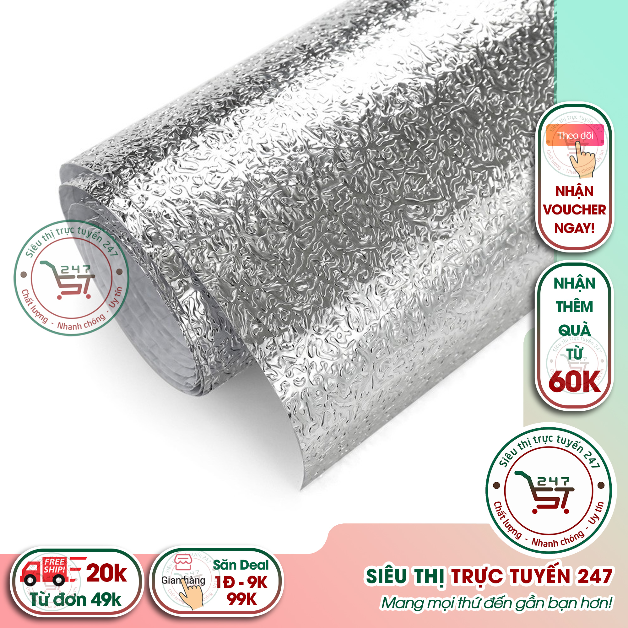 Giấy bạc cách nhiệt chống thấm dán bếp dán tường sang trọng sạch sẽ Cuộn giấy bạc dán tường nhiều khổ