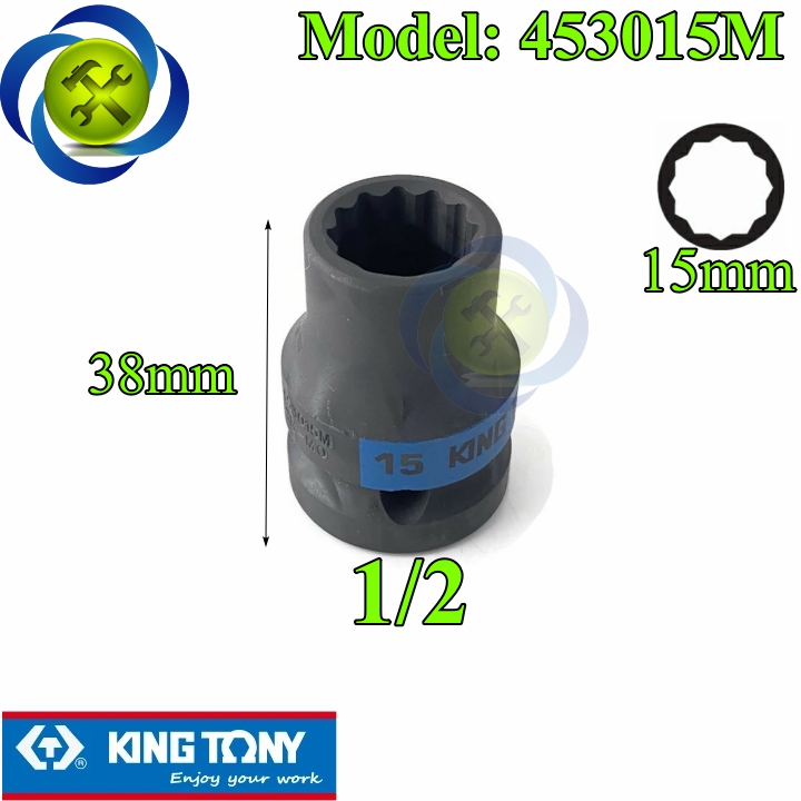 Tuýp 15mm 1/2 kingtony 453015m loại ngắn 12 cạnh màu đen